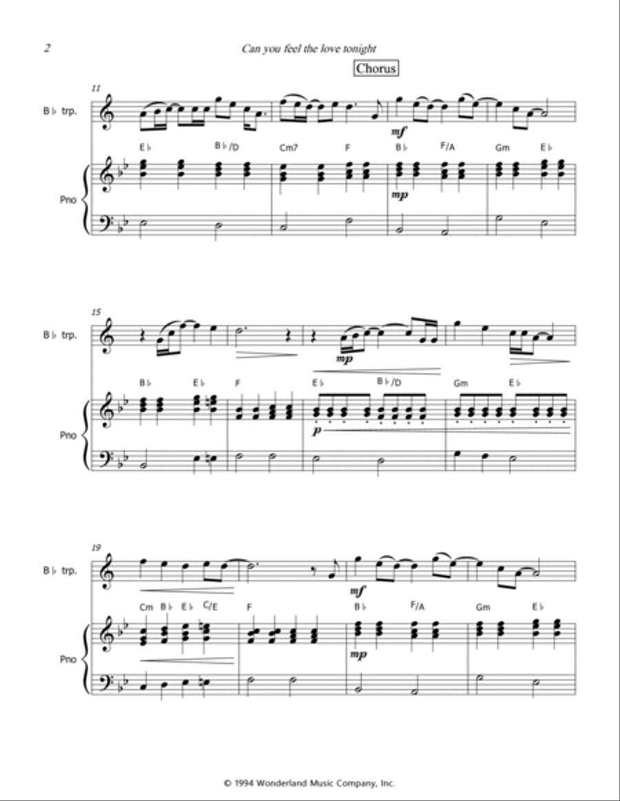 Can You Feel The Love Tonight B-Flat Trumpet scores gallery preview page 2
