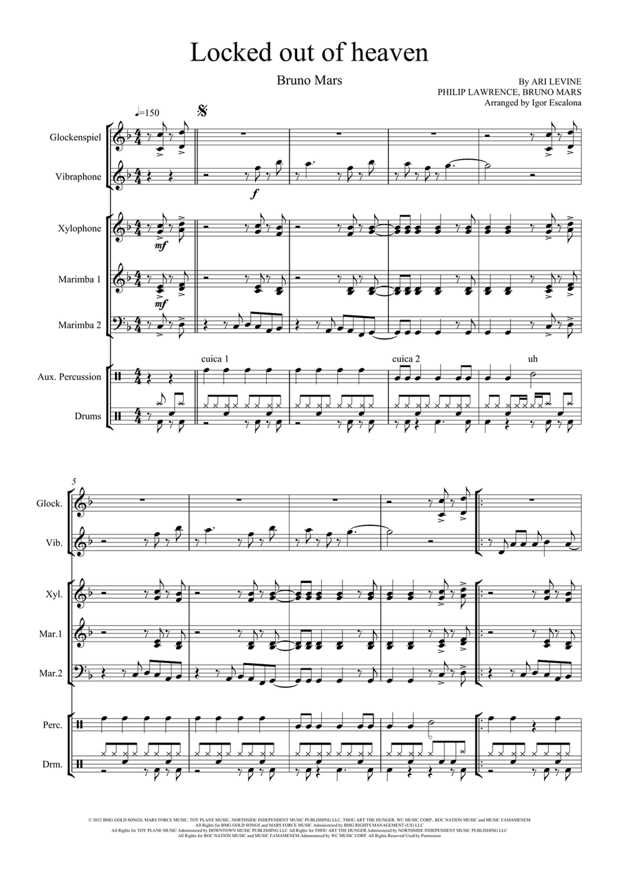 Locked Out Of Heaven Percussion Ensemble scores gallery preview page 3