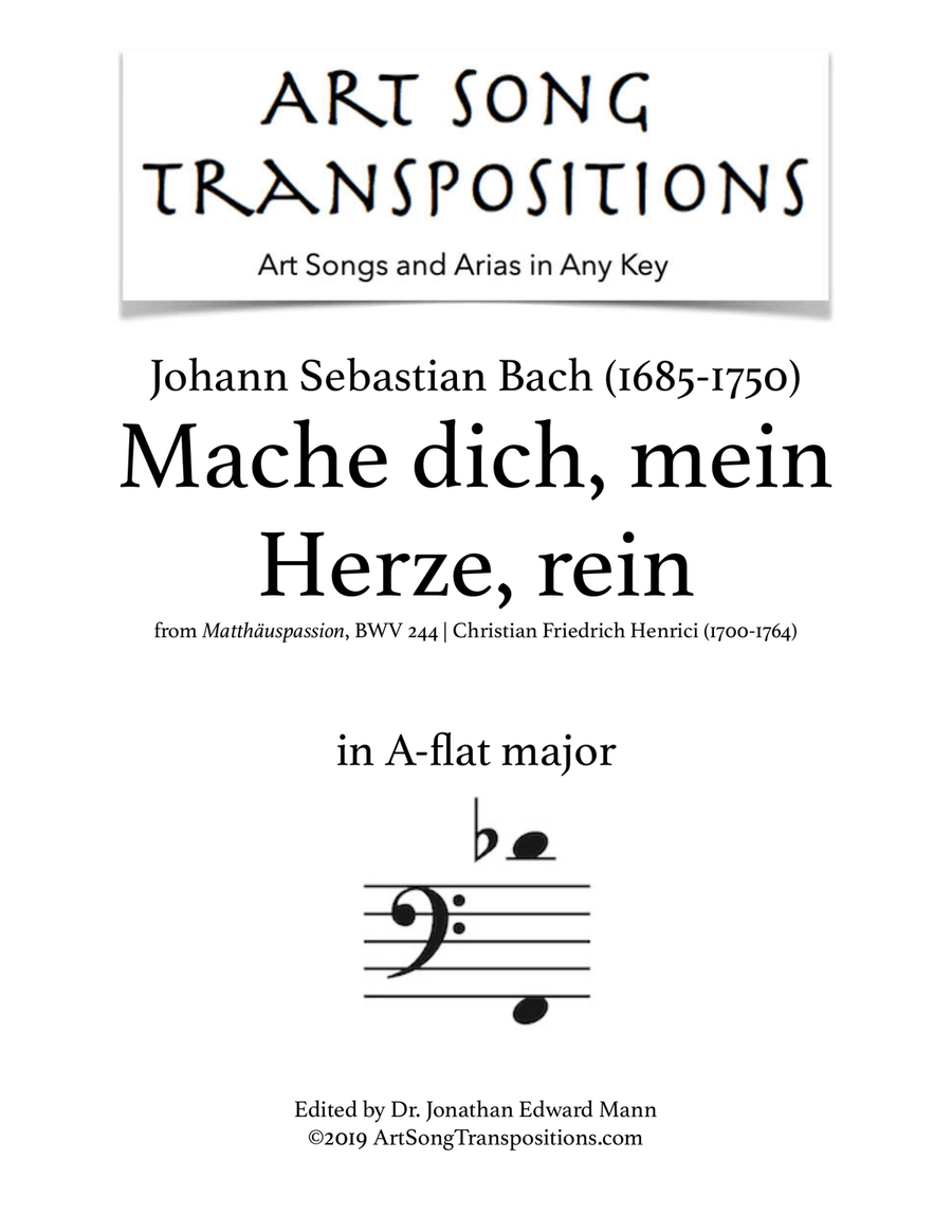 BACH: Mache dich, mein Herze, rein, BWV 244 (transposed to A-flat major)