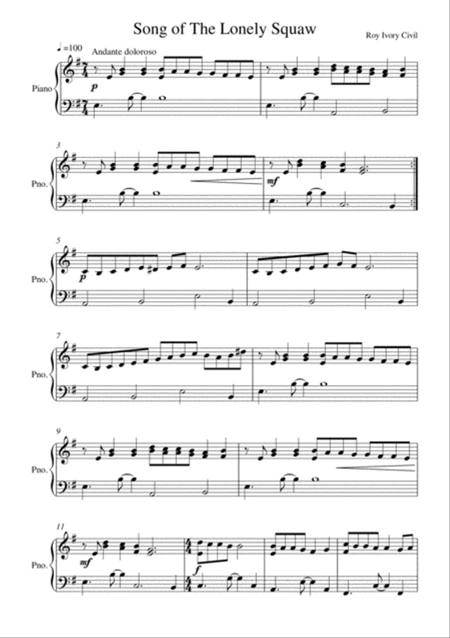 Song Of The Lonely Squaw Piano Solo scores gallery preview page 1