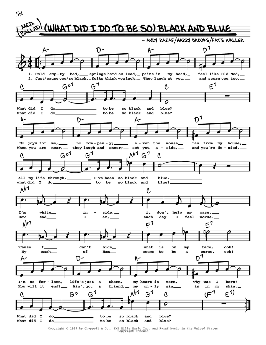 (What Did I Do To Be So) Black And Blue (arr. Robert Rawlins) Voice scores gallery preview page 1