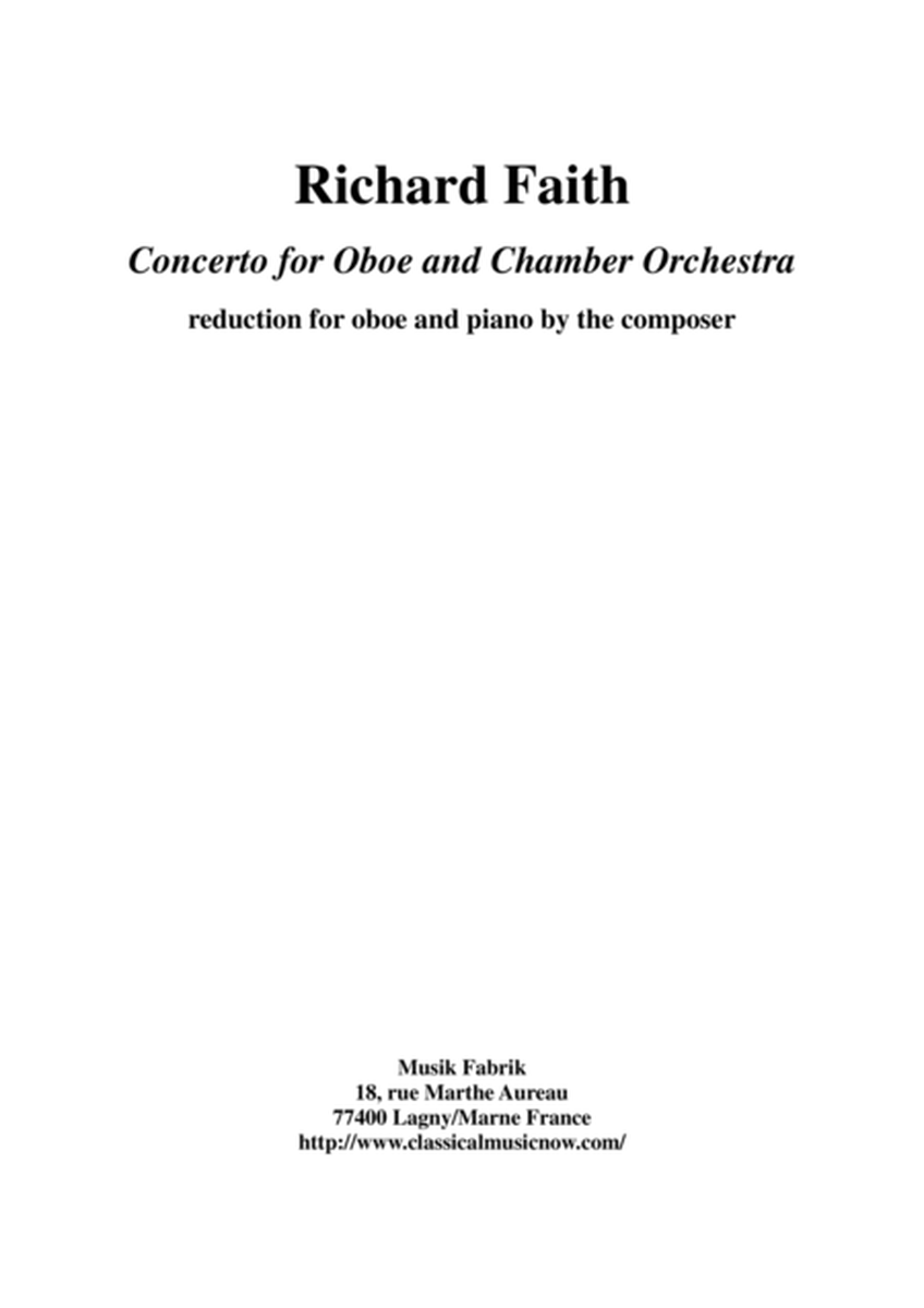 Richard Faith : Concerto for oboe and chamber orchestra, piano reduction and solo part