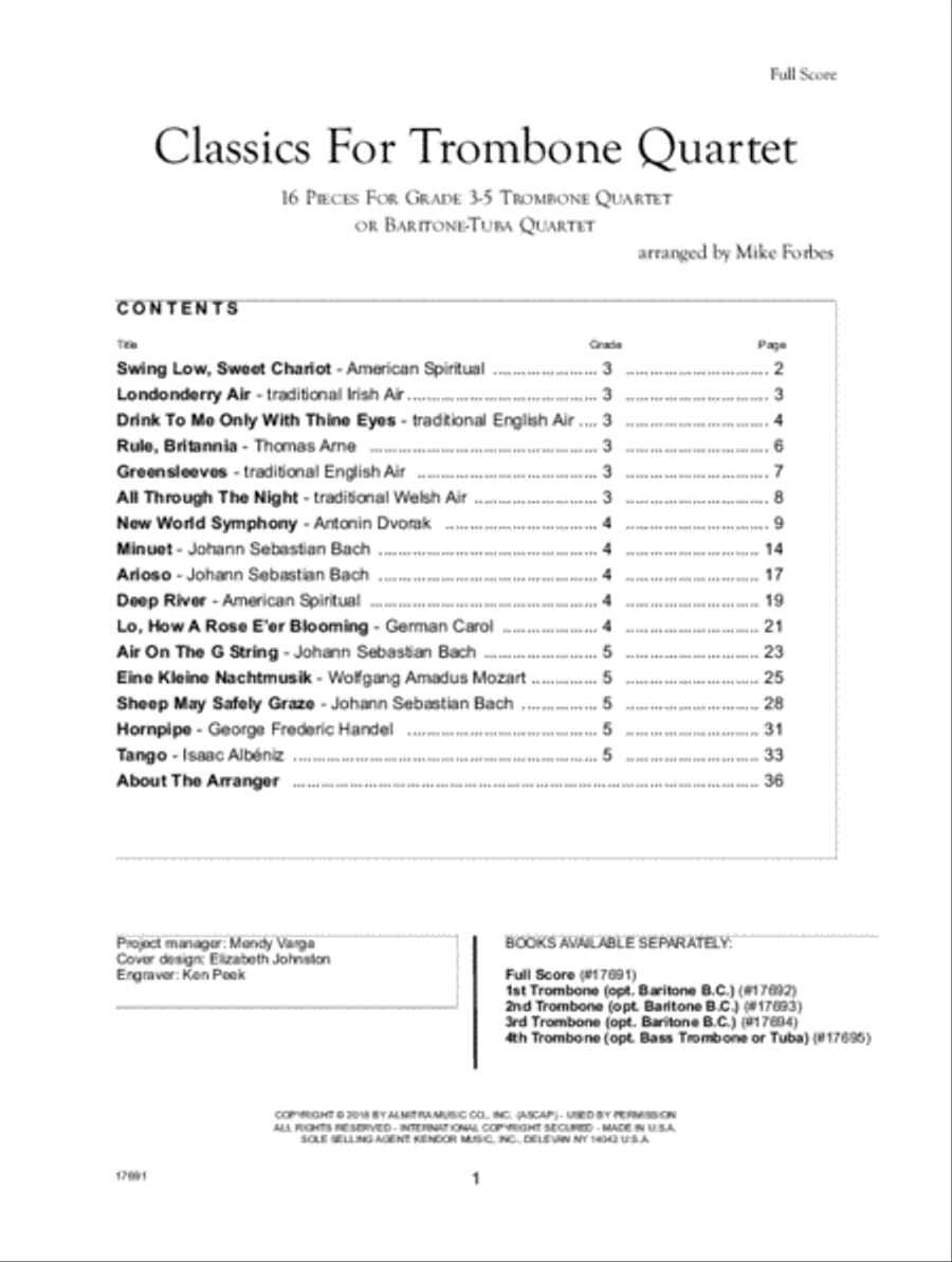 Classics For Trombone Quartet - 1st Trombone (opt. Baritone B.C.) Trombone Quartet scores gallery preview page 2