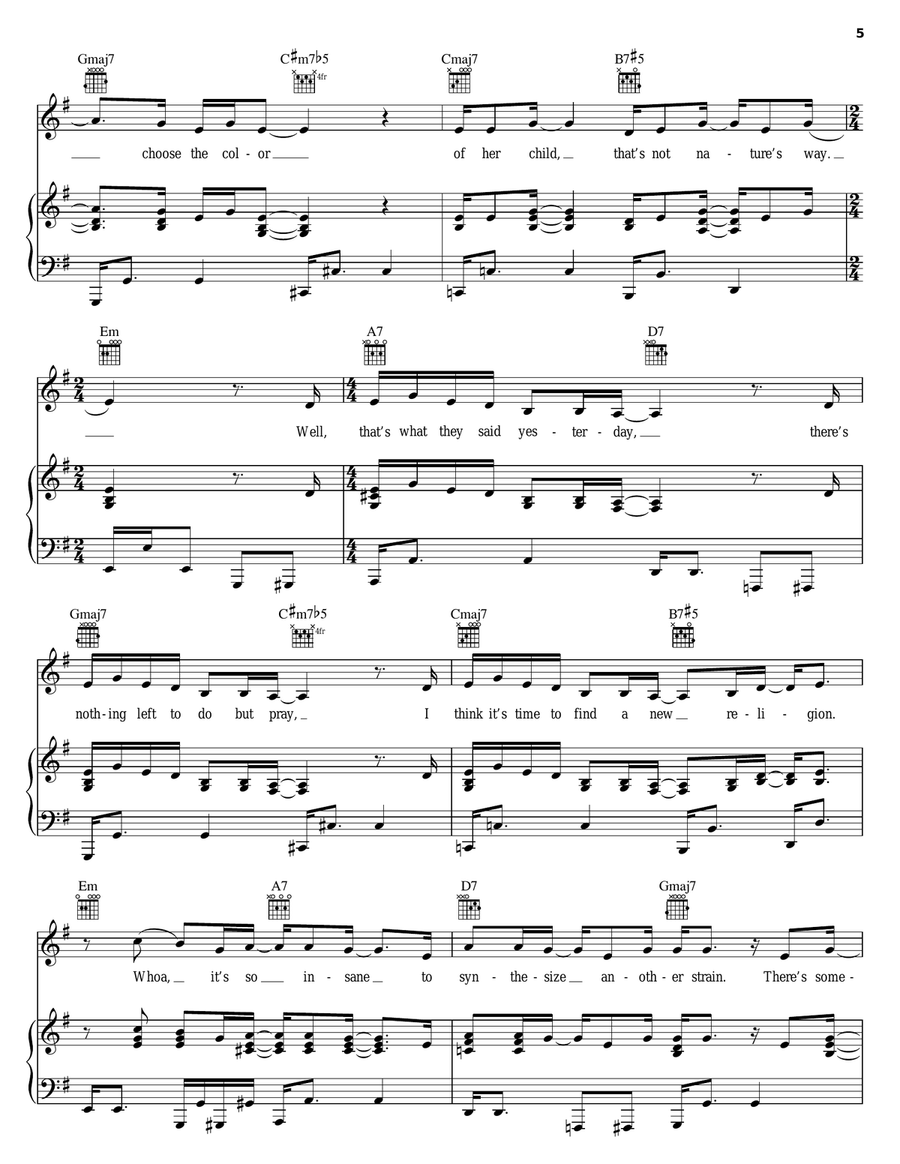 Virtual Insanity Piano, Vocal, Guitar scores gallery preview page 5