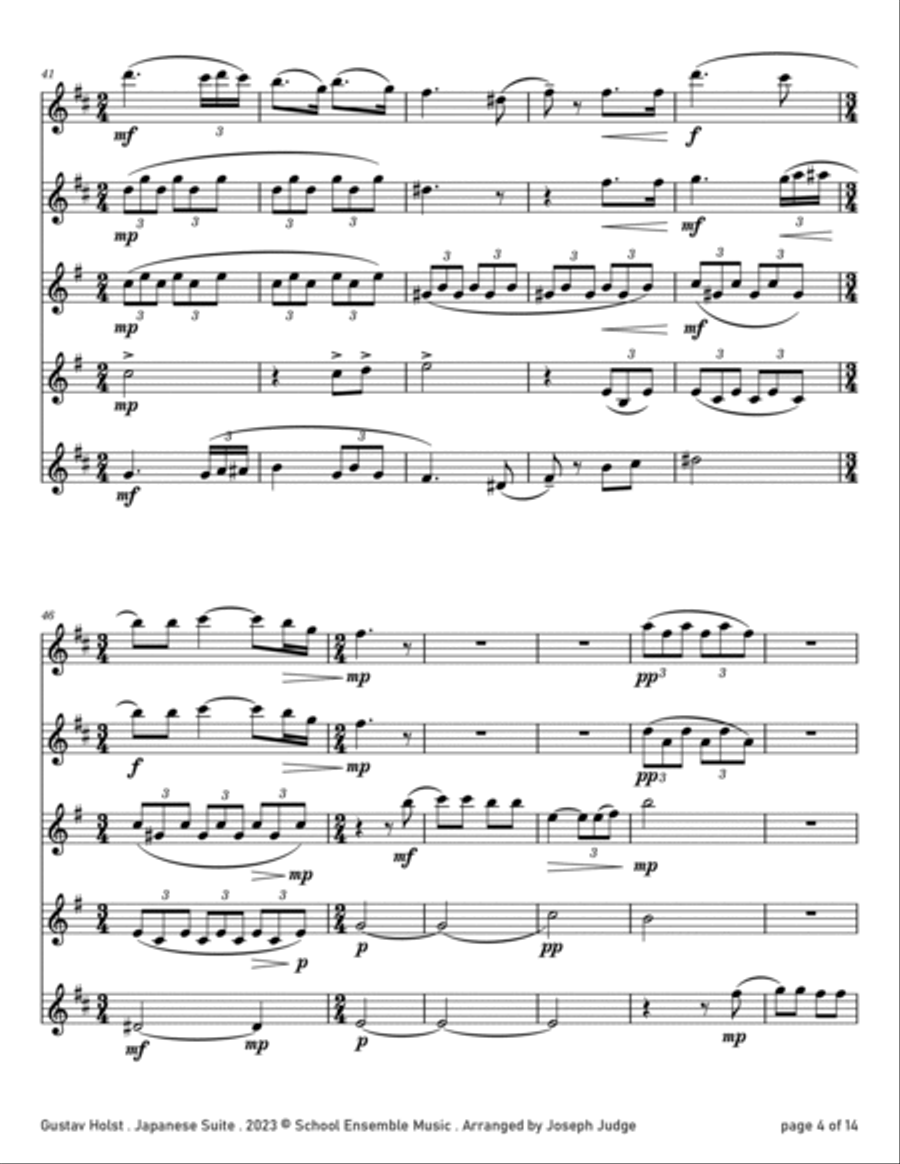 Japanese Suite by Holst for Saxophone Quintet in Schools Saxophone Quintet scores gallery preview page 4