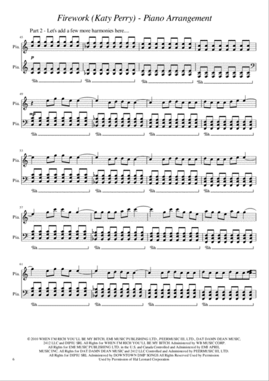 Firework Piano Solo scores gallery preview page 6