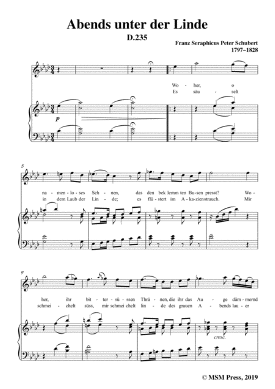 Schubert-Abends unter der Linde,D.235,in A flat Major,for Voice&Piano Voice scores gallery preview page 3
