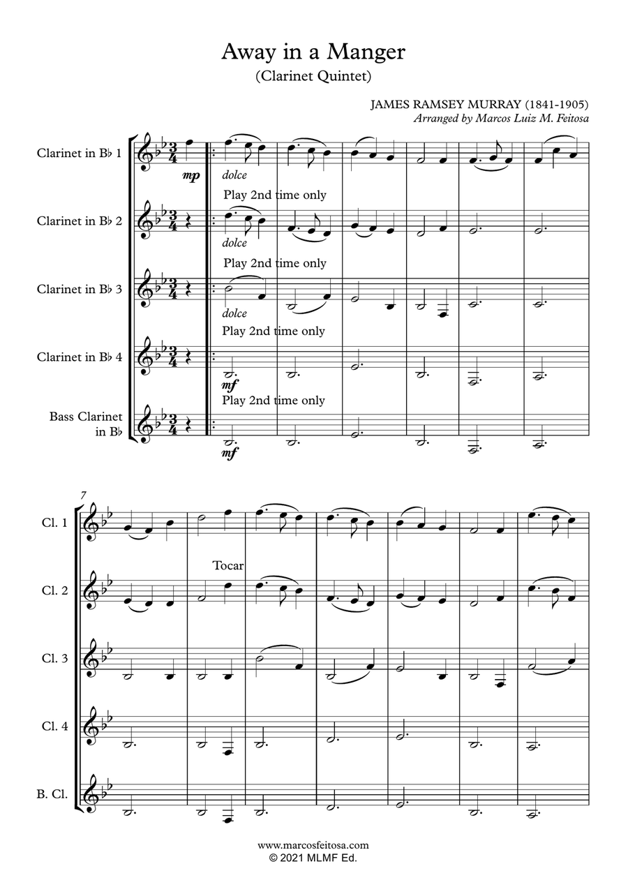 Away in a Manger - Clarinet Quintet Clarinet Quintet scores gallery preview page 3