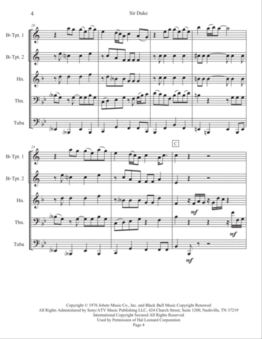 Sir Duke Sir Duke Brass Quintet scores gallery preview page 5
