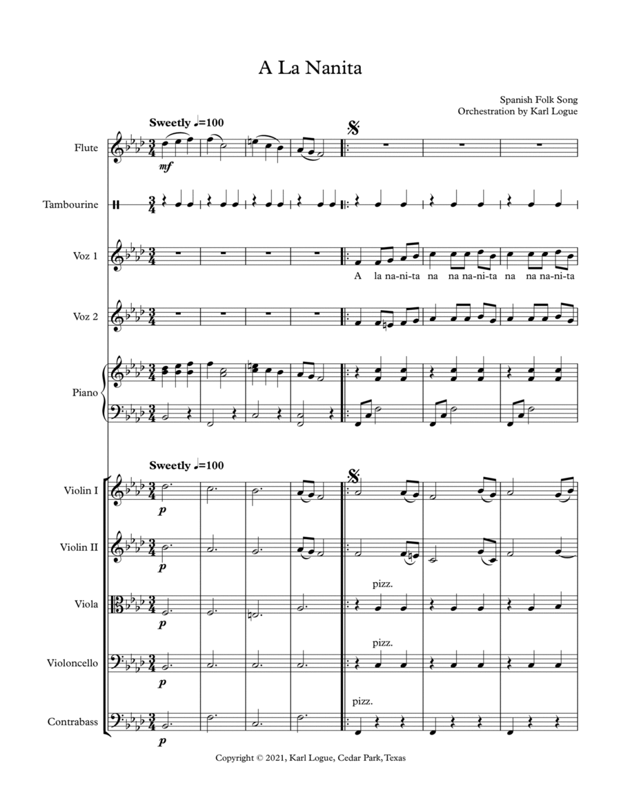 A La Nanita (Score and Parts) Chamber Orchestra scores gallery preview page 1