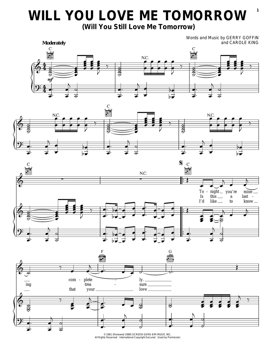 Will You Love Me Tomorrow (Will You Still Love Me Tomorrow) Piano, Vocal, Guitar scores gallery preview page 1