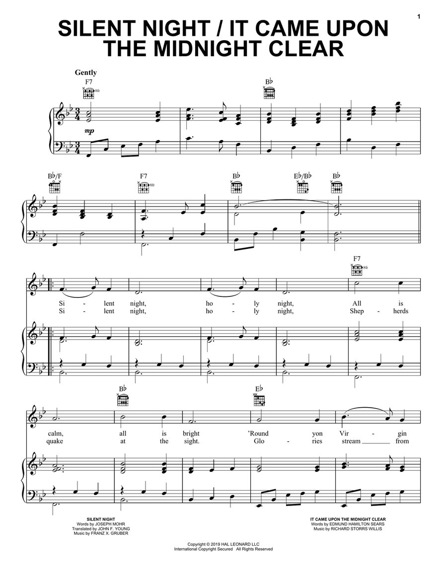 Silent Night / It Came Upon the Midnight Clear Piano, Vocal, Guitar scores gallery preview page 1
