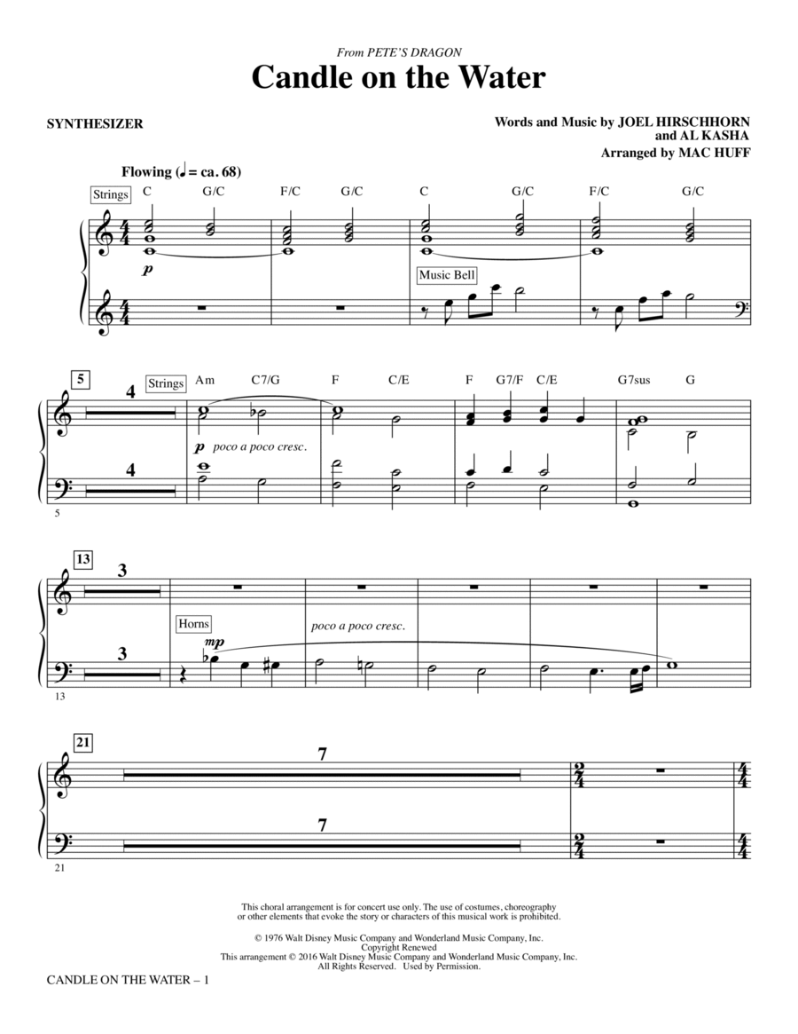 Candle on the Water (from Pete's Dragon) (arr. Mac Huff) - Synthesizer Choir scores gallery preview page 1
