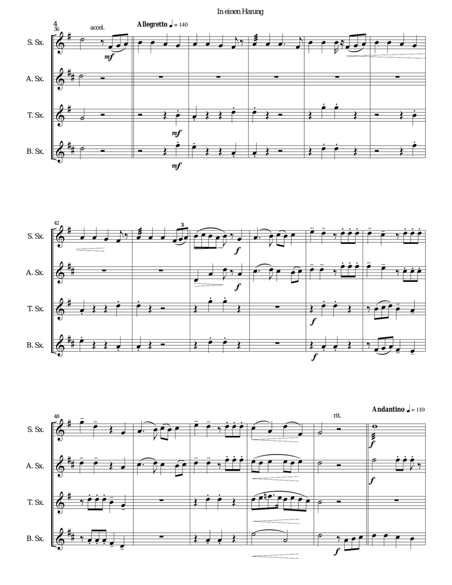 In einen Harung (a jolly folk song about a herring and a flounder) for saxophone quartet Saxophone Quartet scores gallery preview page 4
