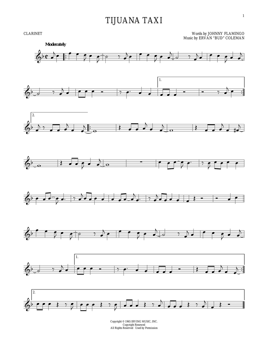 Tijuana Taxi Tijuana Taxi Clarinet Solo scores gallery preview page 1