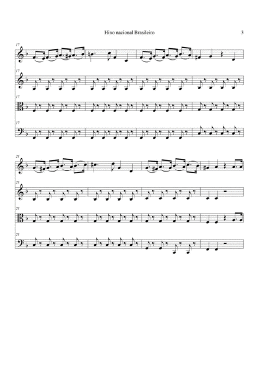 Hino Nacional Brasileiro Hino Nacional Brasileiro String Quartet scores gallery preview page 3