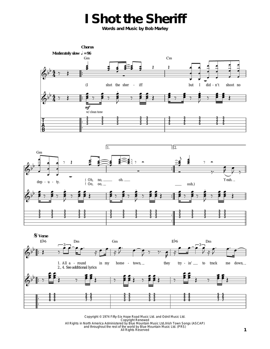 I Shot The Sheriff Acoustic Guitar scores gallery preview page 1