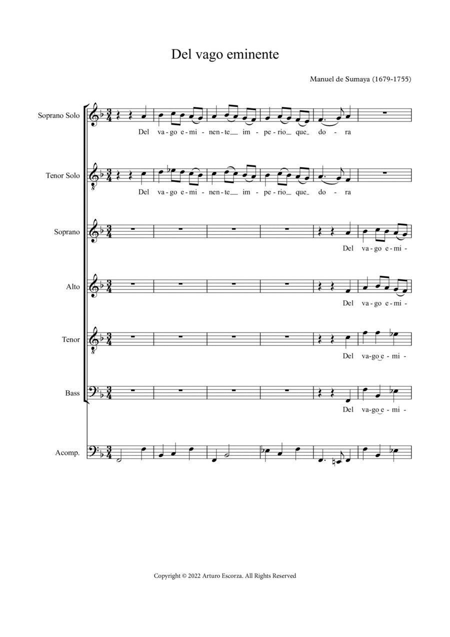 Book cover for Del vago eminente - Villancico a 6 - Score Only