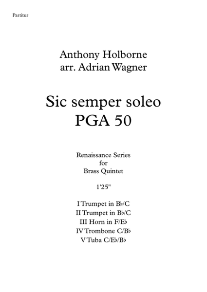 Sic semper soleo PGA 50 (Anthony Holborne) Brass Quintet arr. Adrian Wagner image number null
