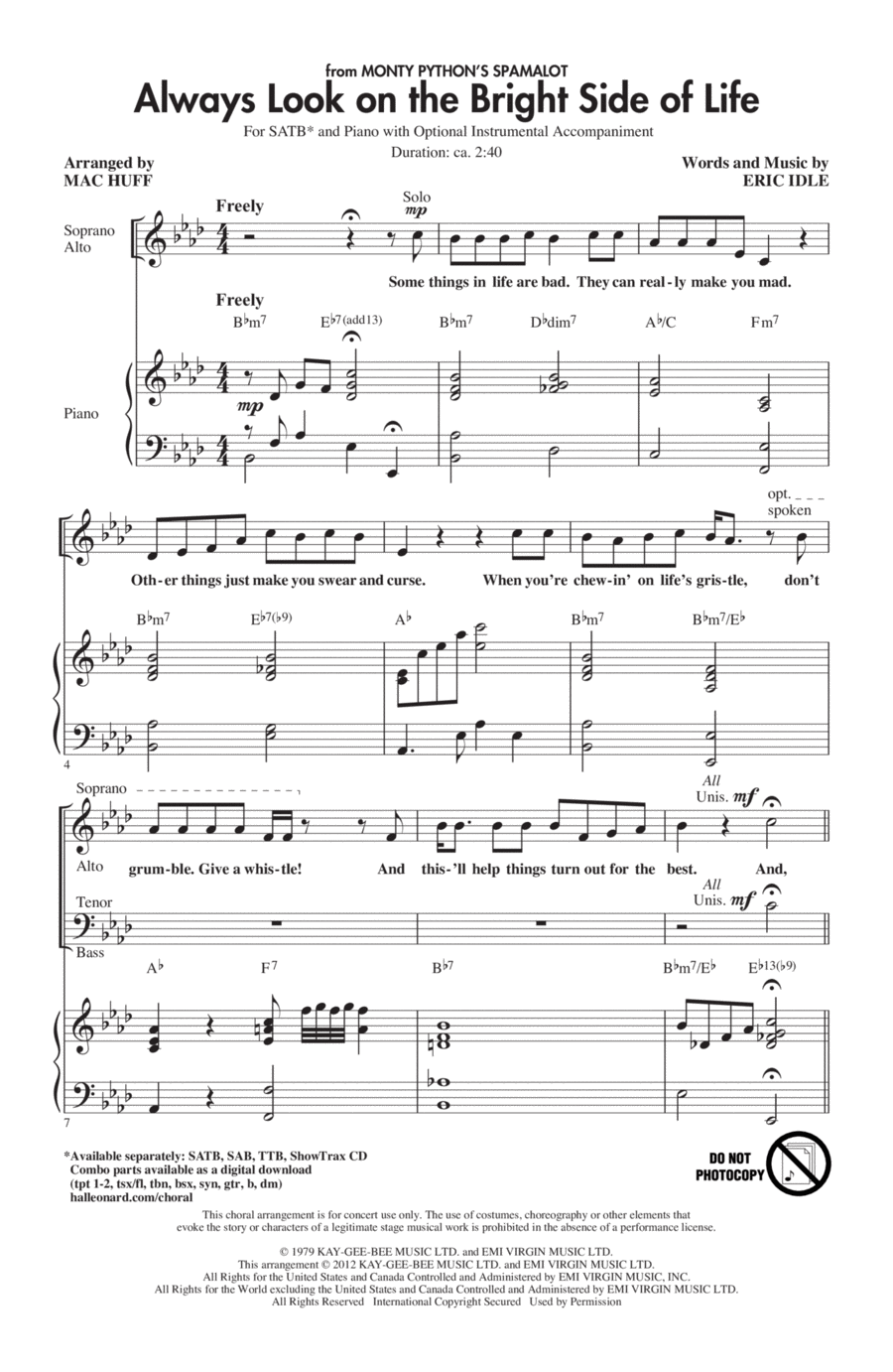 Always Look On The Bright Side Of Life 4-Part scores gallery preview page 1