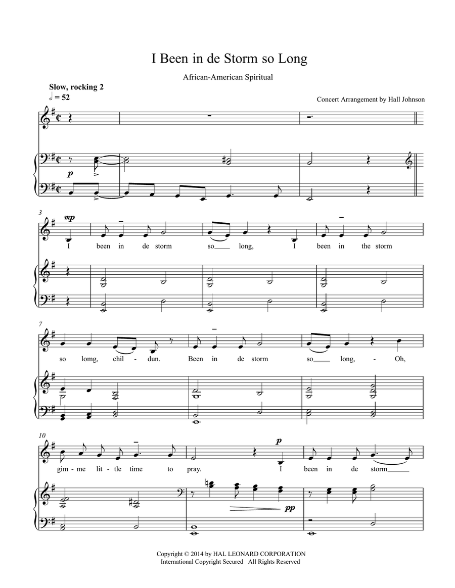 I Been in de Storm So Long (E minor) Piano, Vocal scores gallery preview page 1