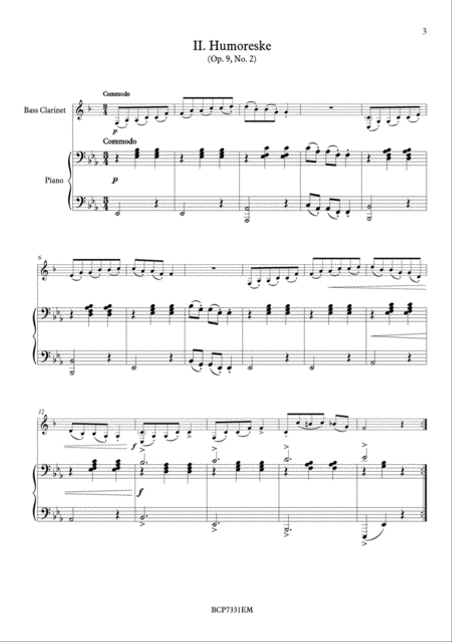 Arioso and Humoreske, Op. 9, No. 1 & 2 for Bass Clarinet and Piano Bass Clarinet scores gallery preview page 3