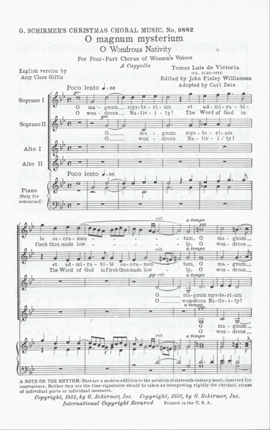 O Magnum Mysterium (O Great Mystery) SSAA scores gallery preview page 1