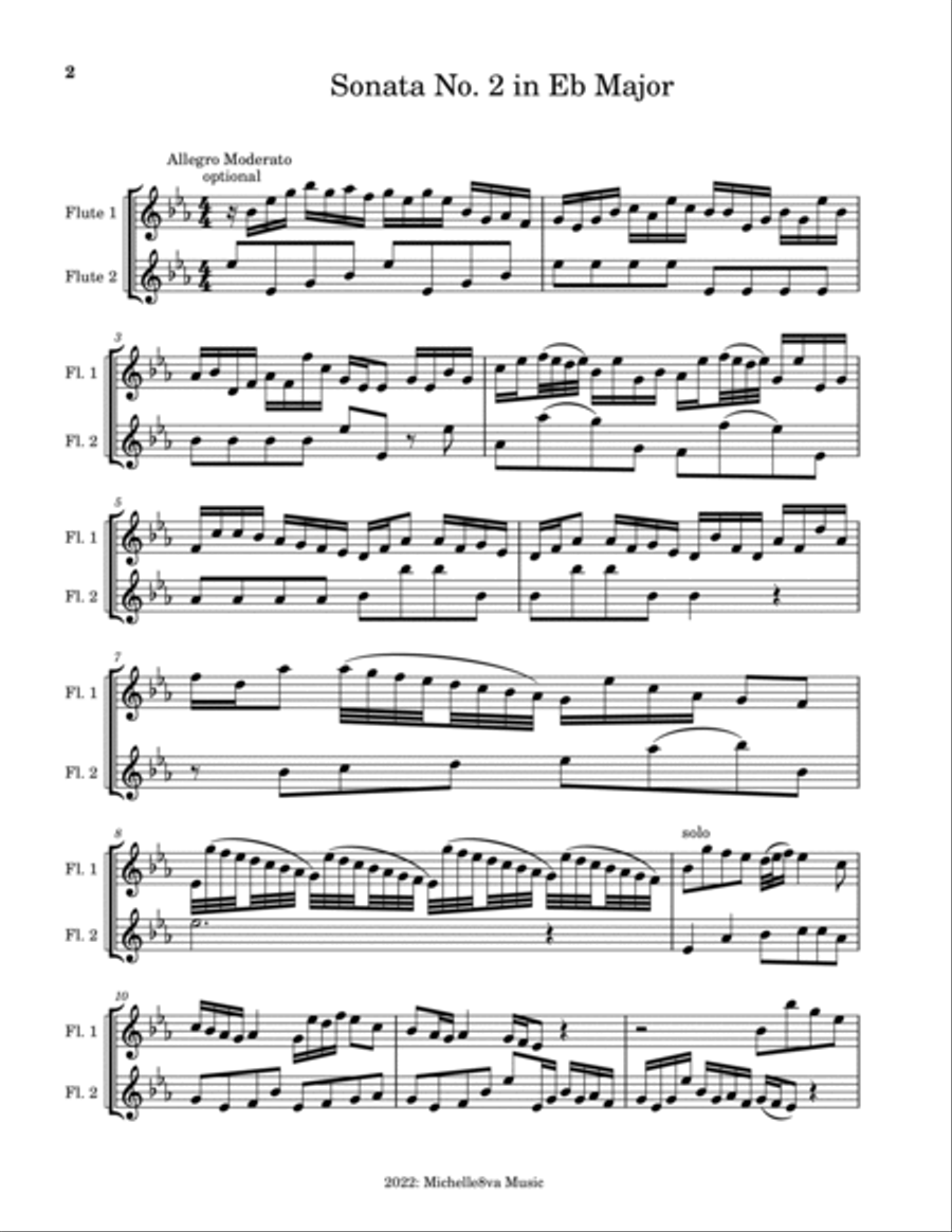 Sonata in E flat Major for flute--duet teaching version Flute Duet scores gallery preview page 2