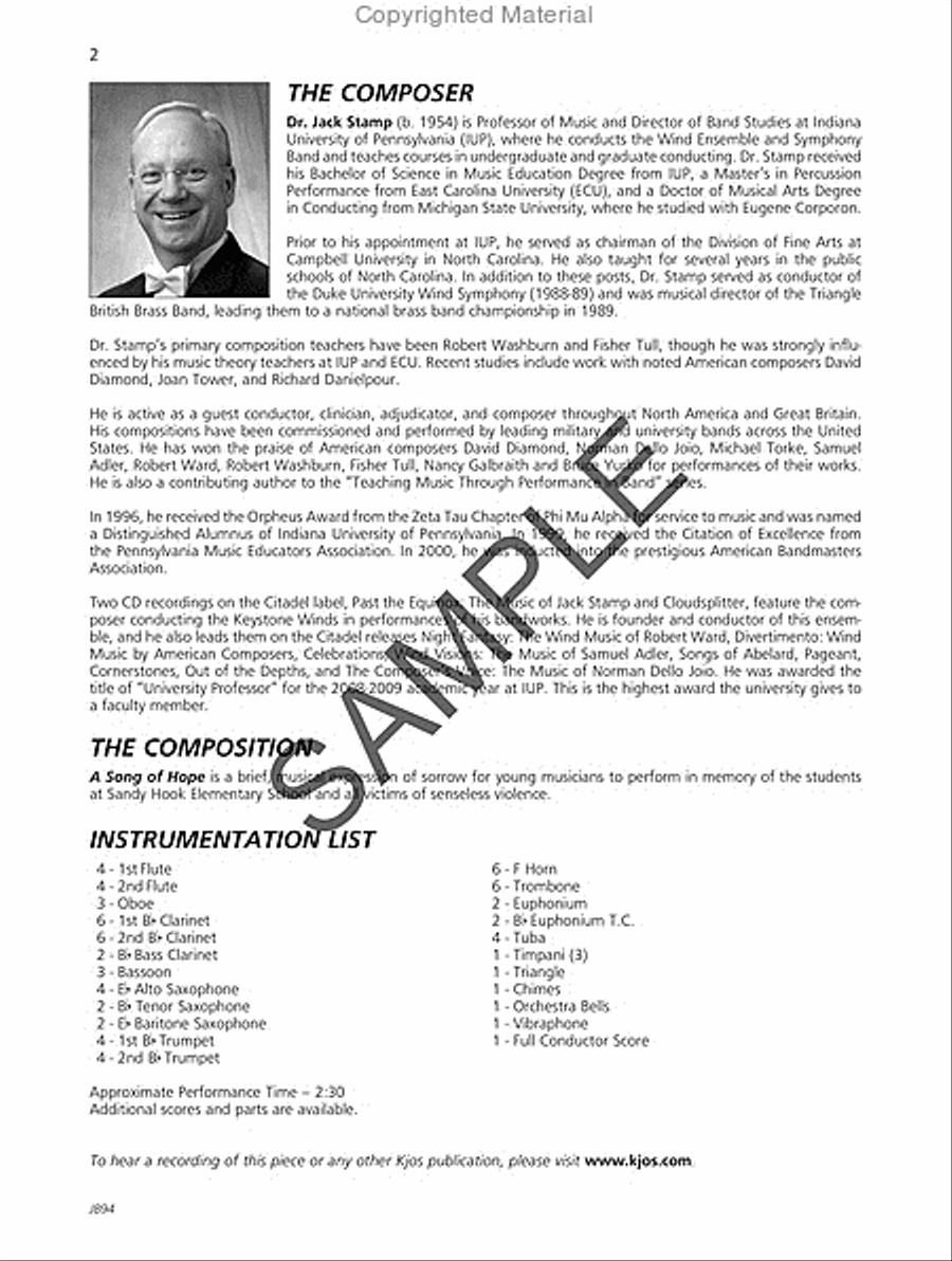 A Song of Hope - Score Concert Band scores gallery preview page 3