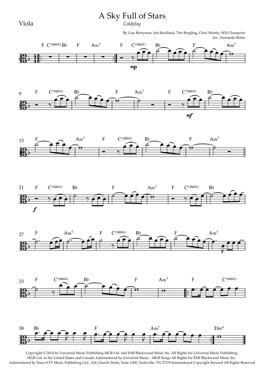 A Sky Full Of Stars Viola Solo scores gallery preview page 1