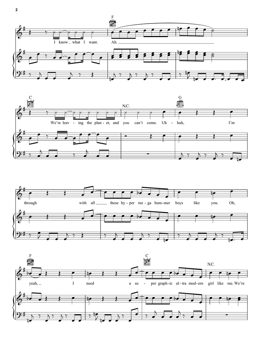 Super Graphic Ultra Modern Girl Piano, Vocal, Guitar scores gallery preview page 2