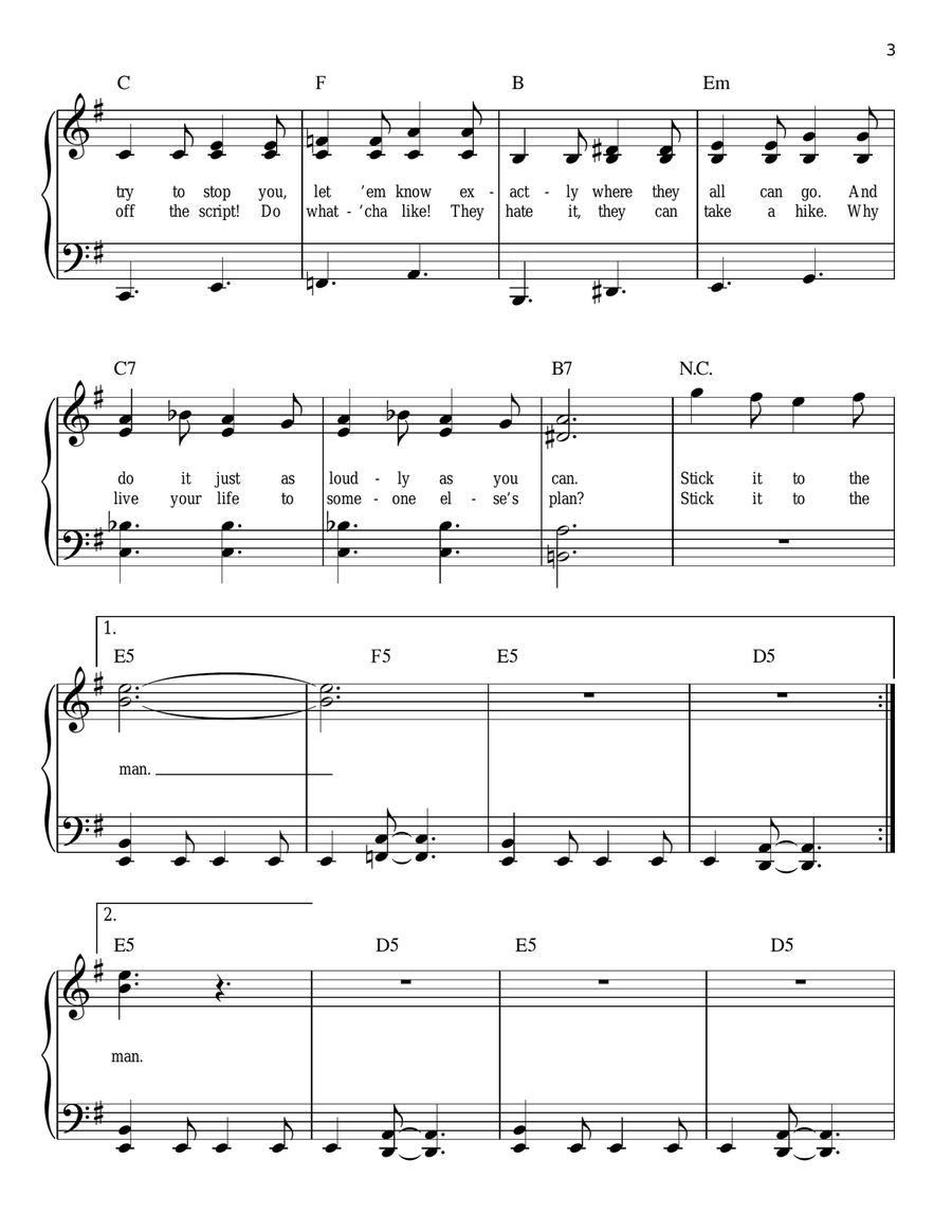 Stick It To The Man (from School of Rock: The Musical) Easy Piano scores gallery preview page 3