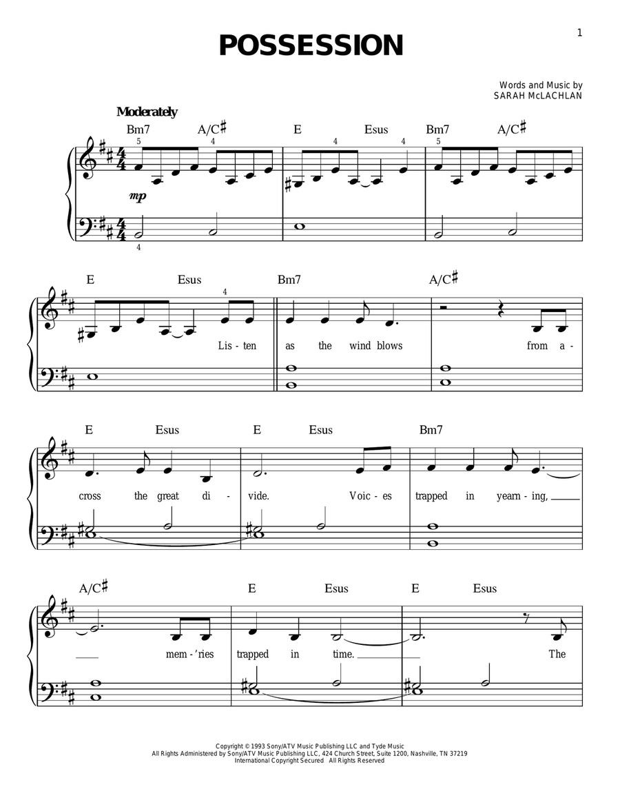 Possession Easy Piano scores gallery preview page 1