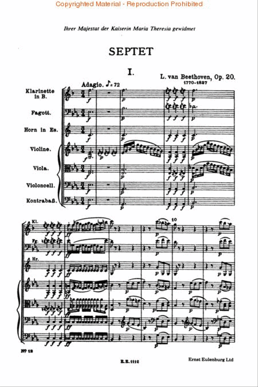 Septet in E flat Major, Op. 20 Study Score scores gallery preview page 2