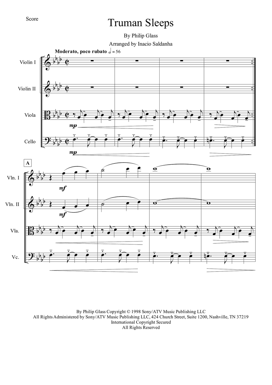 Truman Sleeps String Quartet scores gallery preview page 1