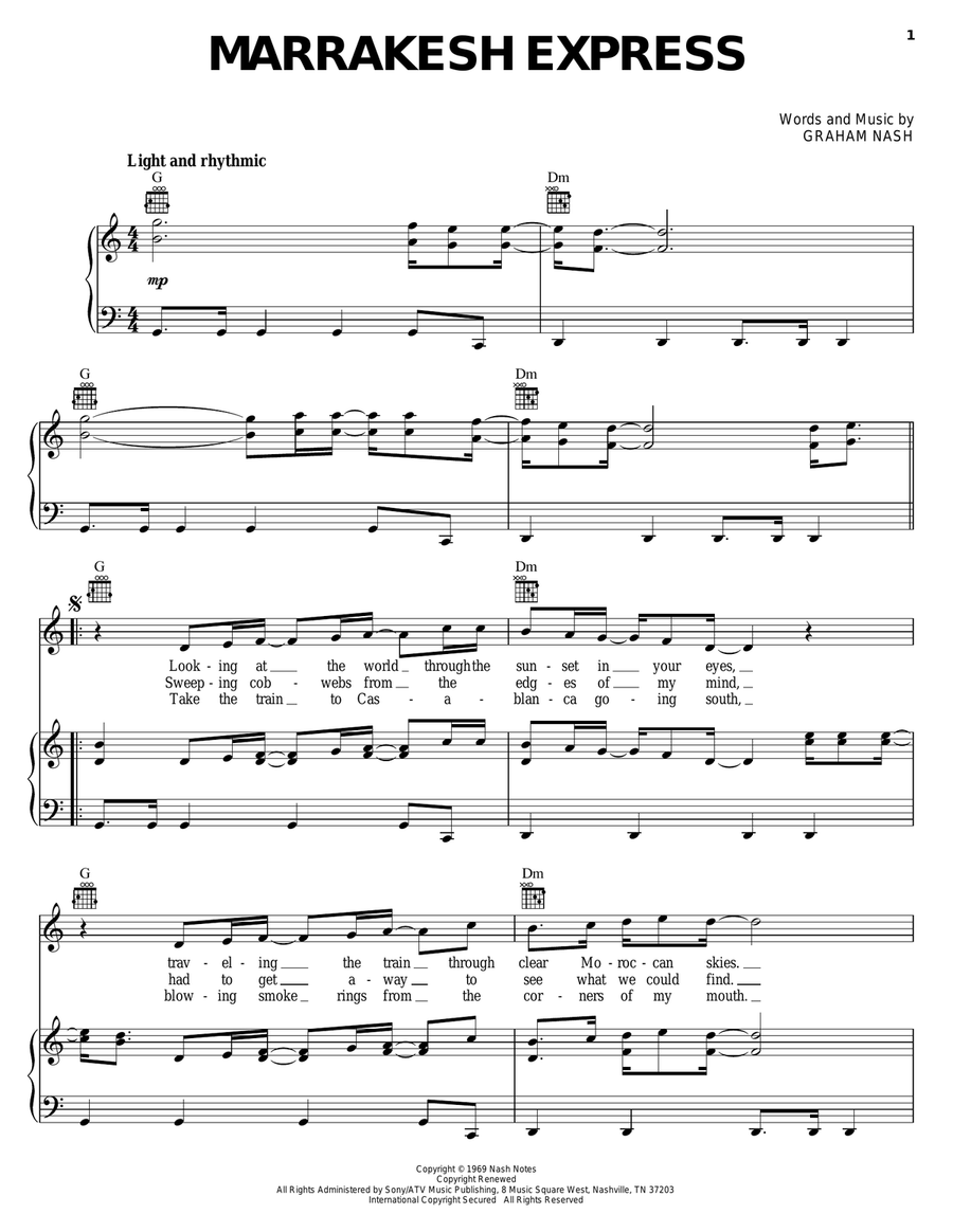 Marrakesh Express Piano, Vocal, Guitar scores gallery preview page 1