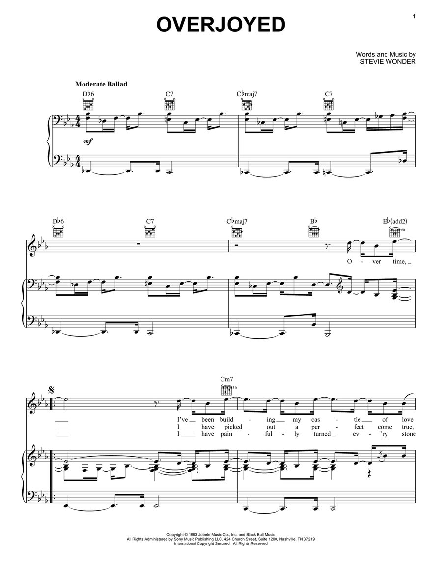 Overjoyed Piano, Vocal, Guitar scores gallery preview page 1