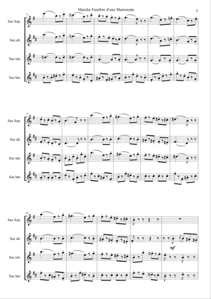 Funeral March of a Marionette - Ch Gounod for SAX Quartet (SATB) Saxophone Quartet scores gallery preview page 5