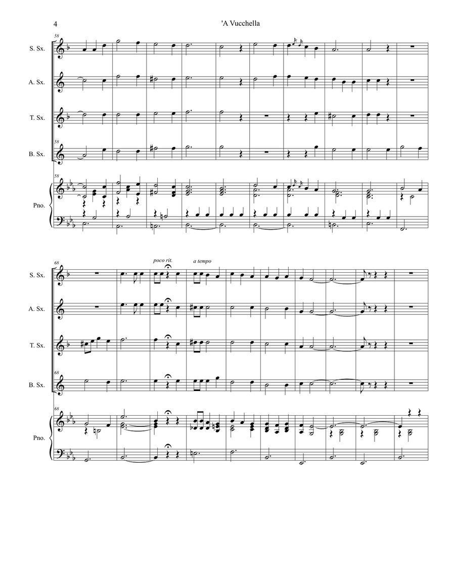A Vucchella (for Saxophone Quartet and Piano) Woodwind Ensemble scores gallery preview page 5