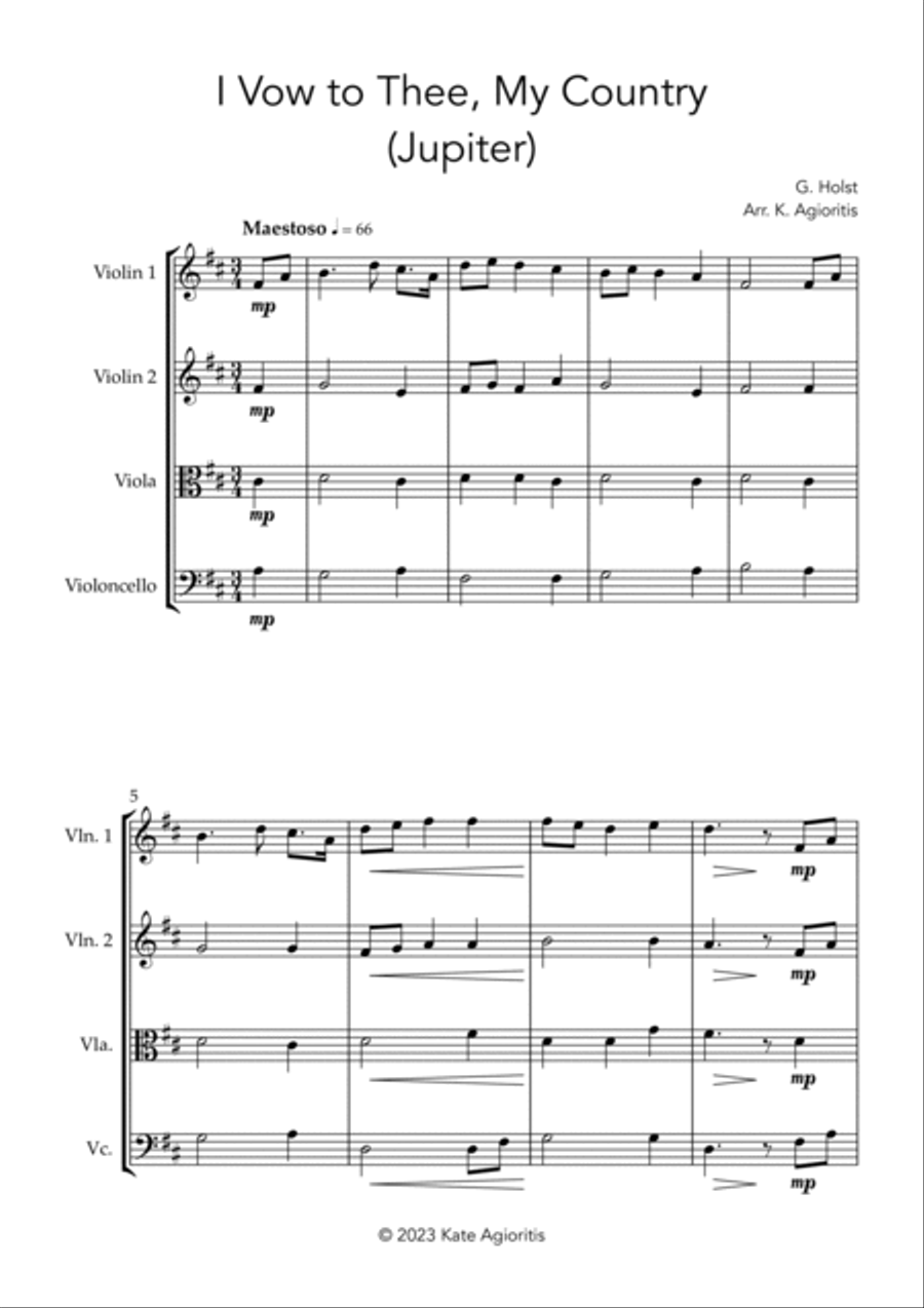 I Vow to Thee, My Country (Jupiter) - String Quartet String Quartet scores gallery preview page 3