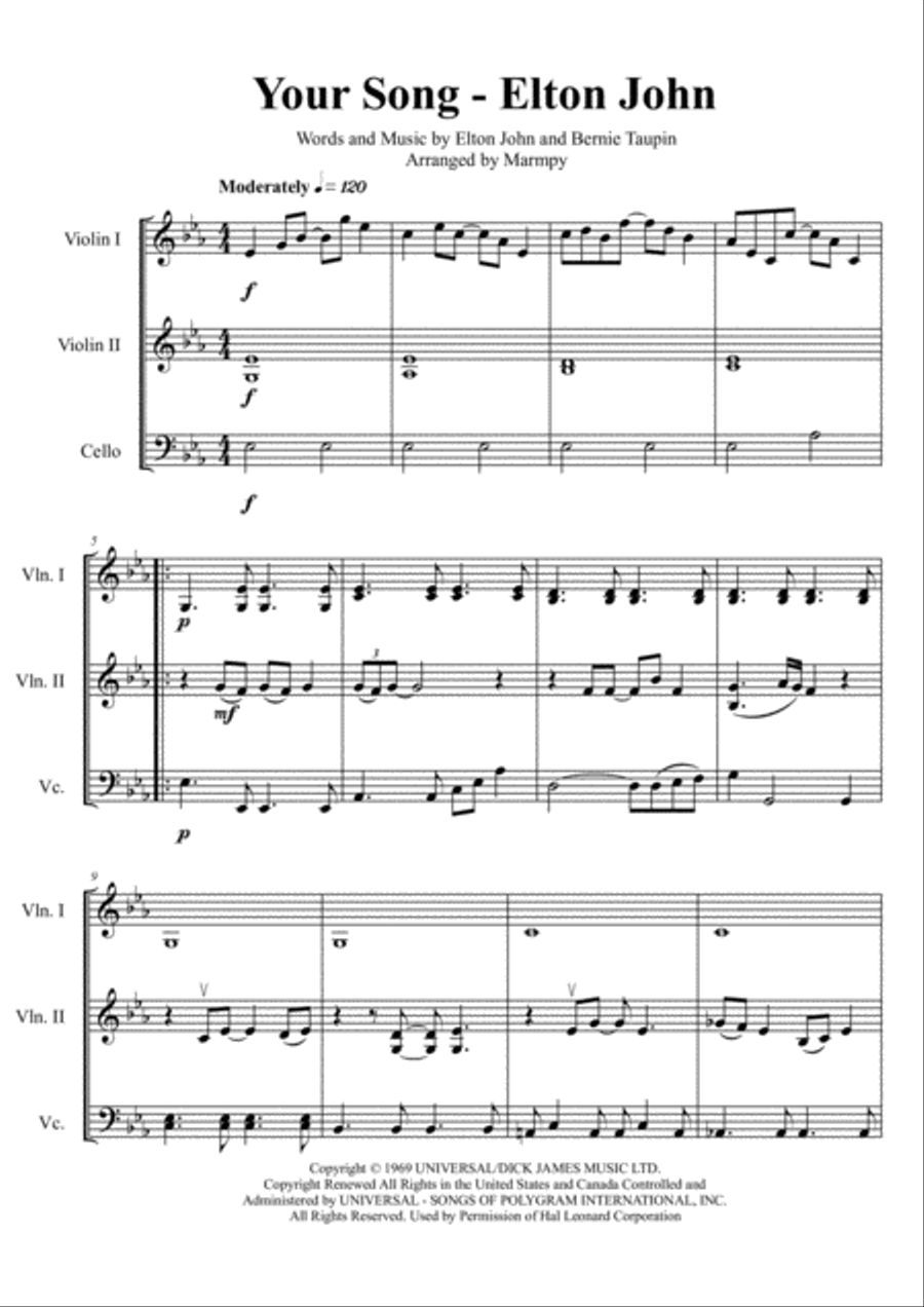 Your Song String Trio scores gallery preview page 1