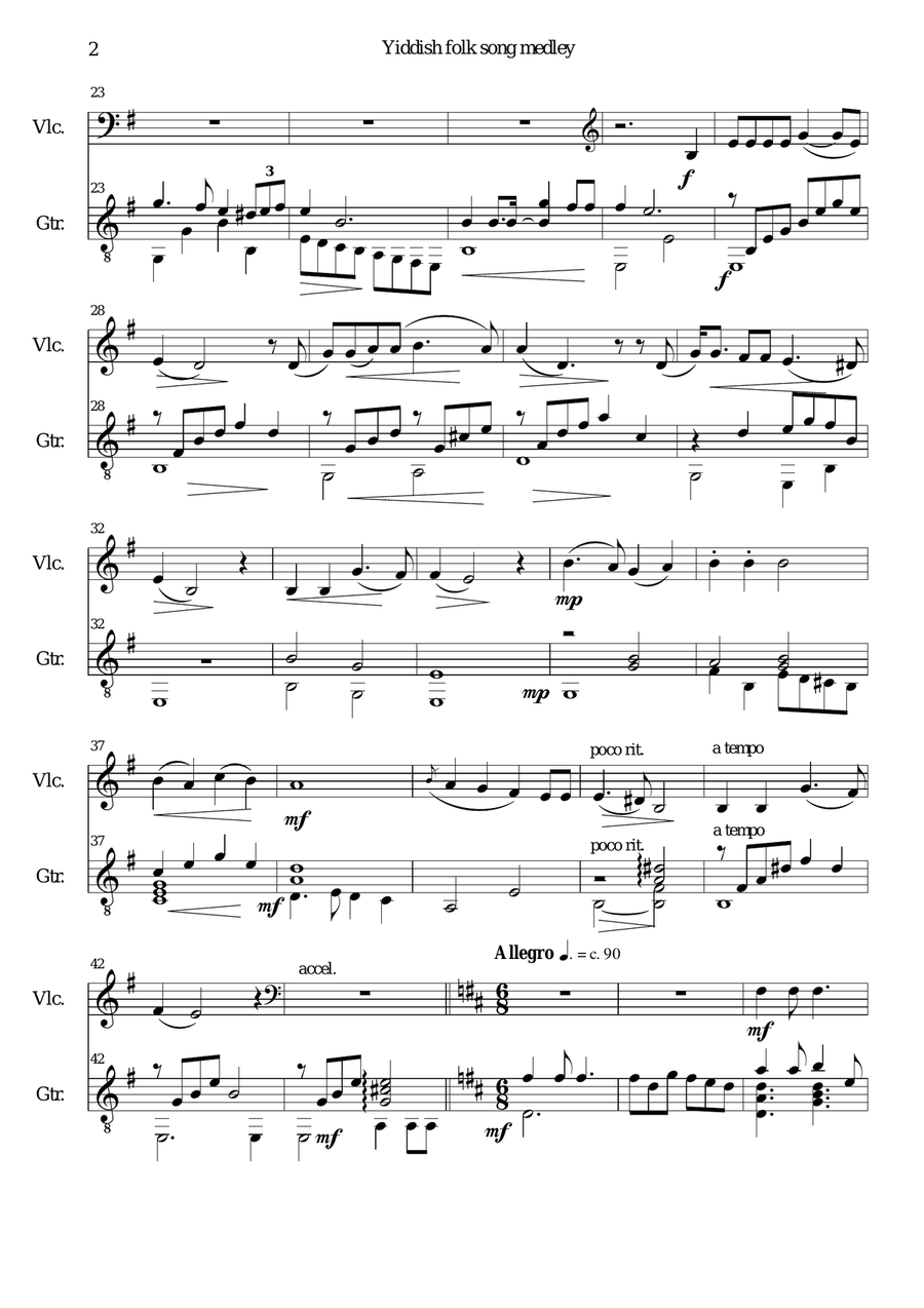 Yiddish Folk Song Medley for cello and guitar String Duet scores gallery preview page 2
