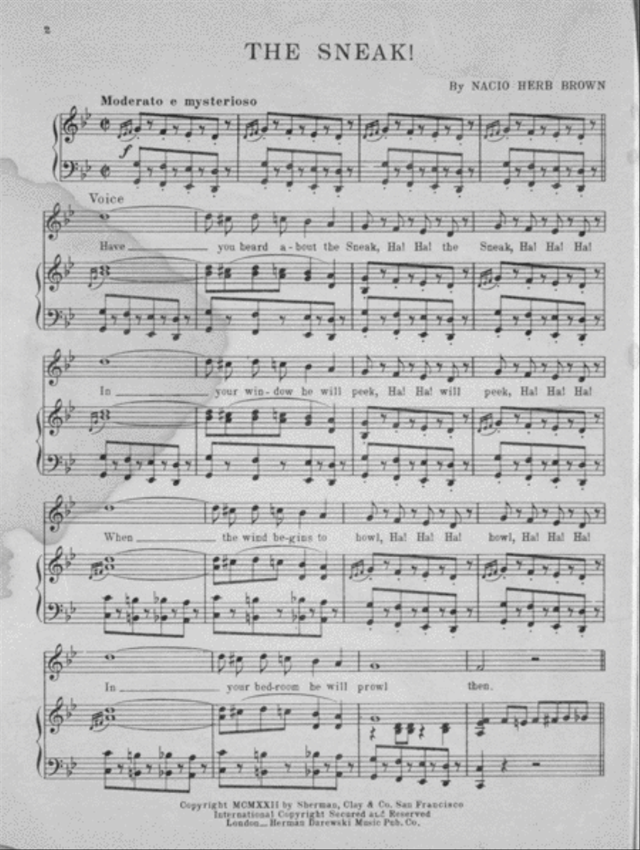 The Sneak. Novelty Fox-Trot. Song Voice scores gallery preview page 2