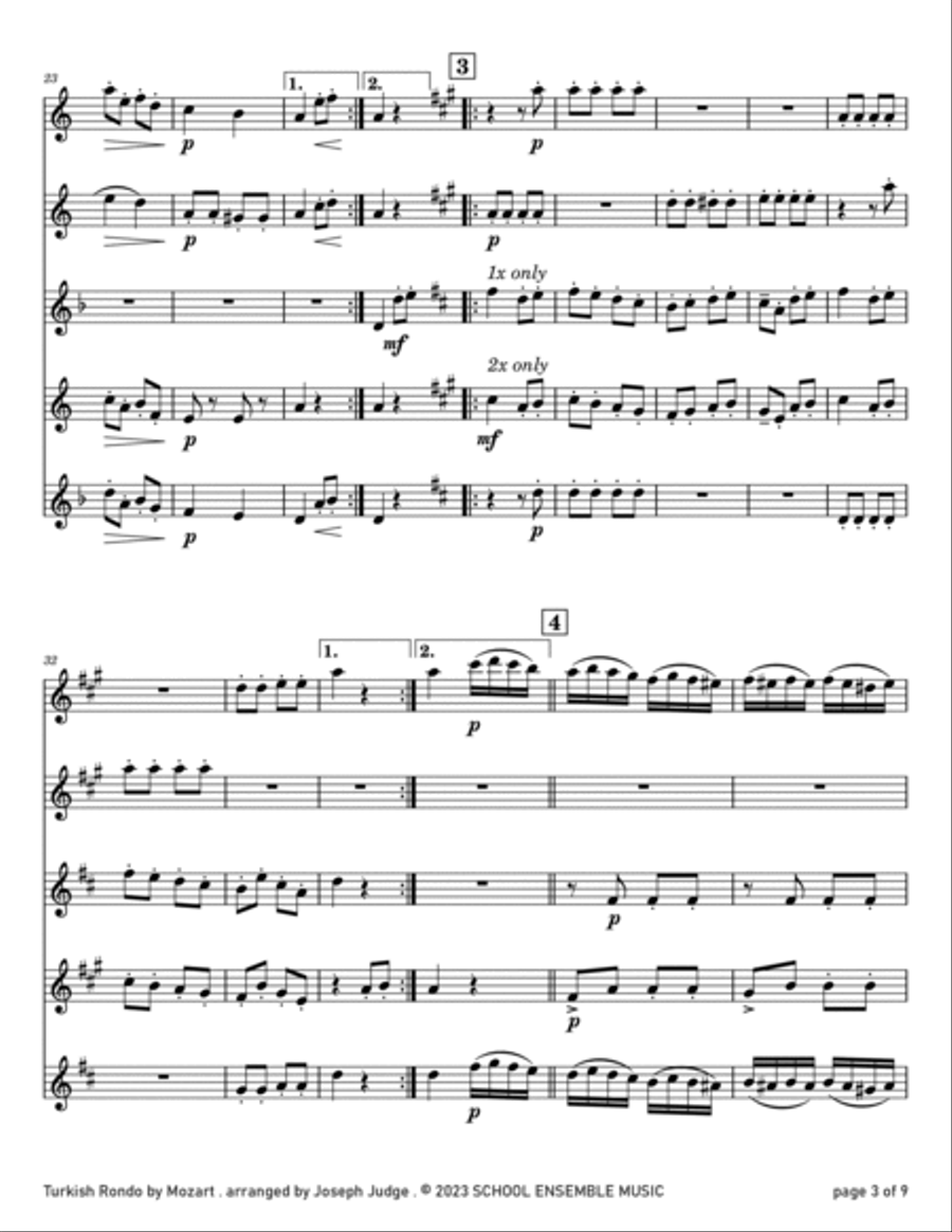 Turkish Rondo by Mozart for Saxophone Quartet in Schools Saxophone Quartet scores gallery preview page 3