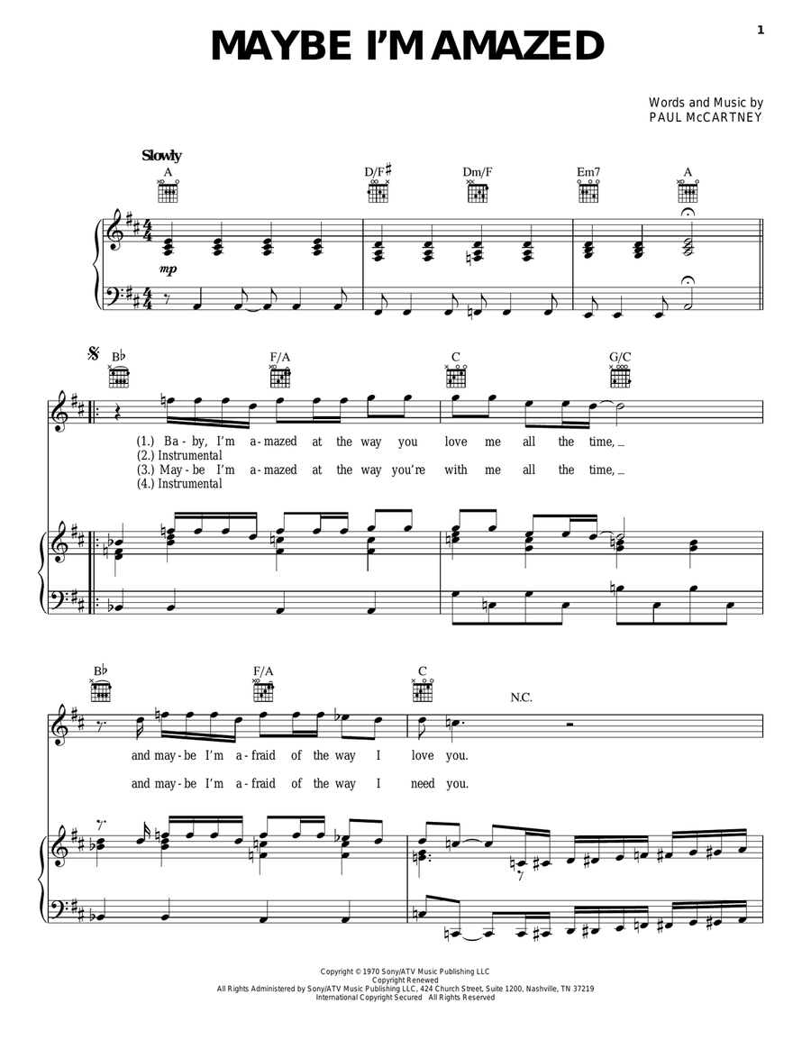 Maybe I'm Amazed Maybe I'm Amazed Piano, Vocal, Guitar scores gallery preview page 1