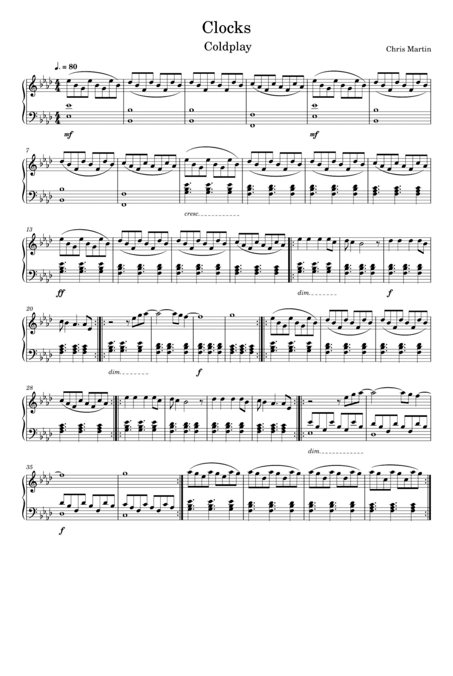 Clocks coldplay piano discount