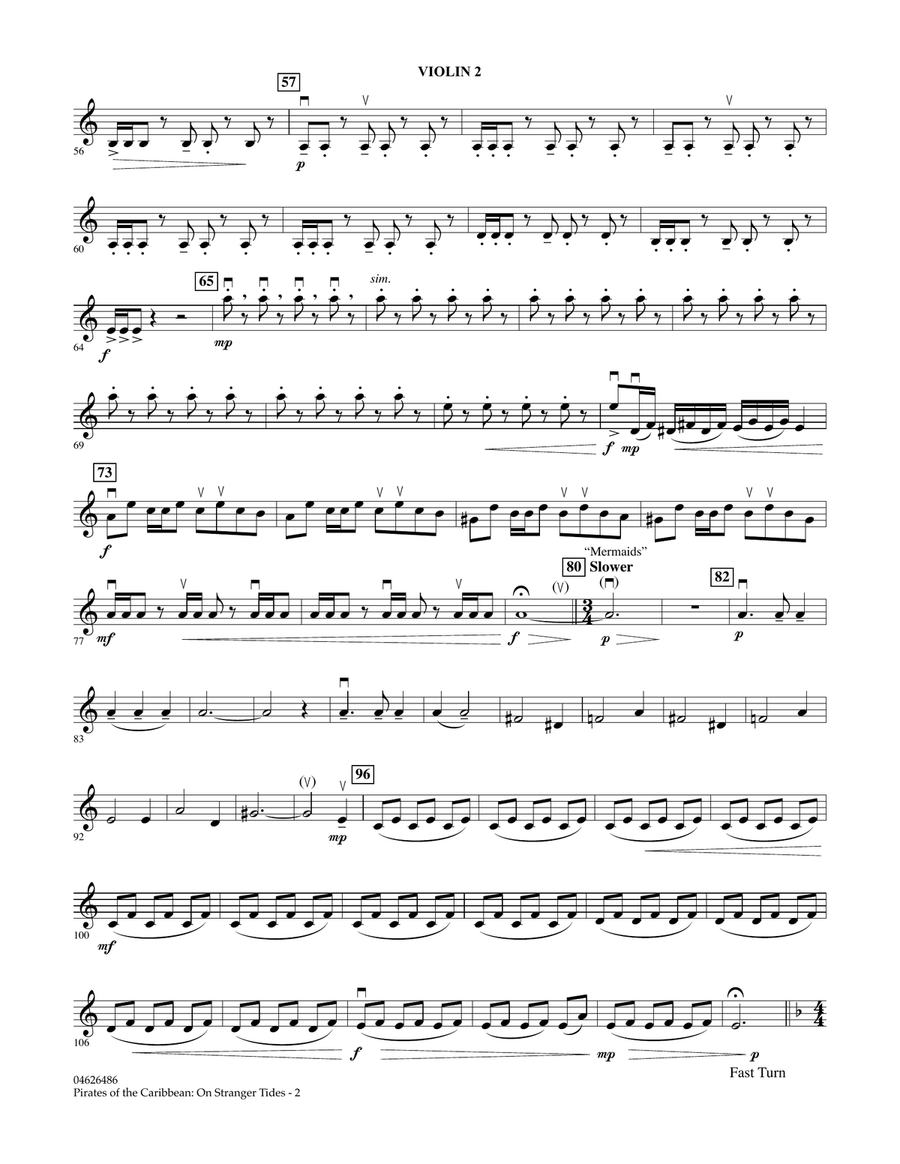 Pirates Of The Caribbean: On Stranger Tides - Violin 2 Orchestra scores gallery preview page 2