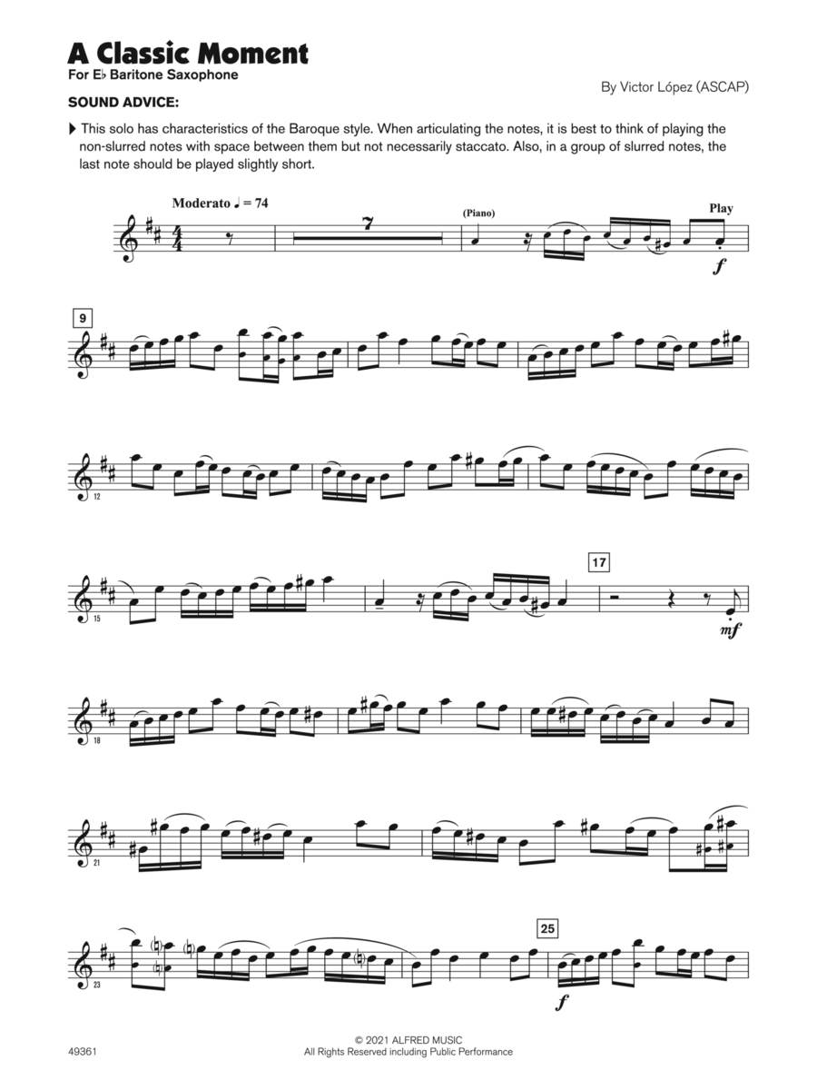 A Classic Moment (Sound Innovations Soloist, Baritone Sax) Small Ensemble scores gallery preview page 1