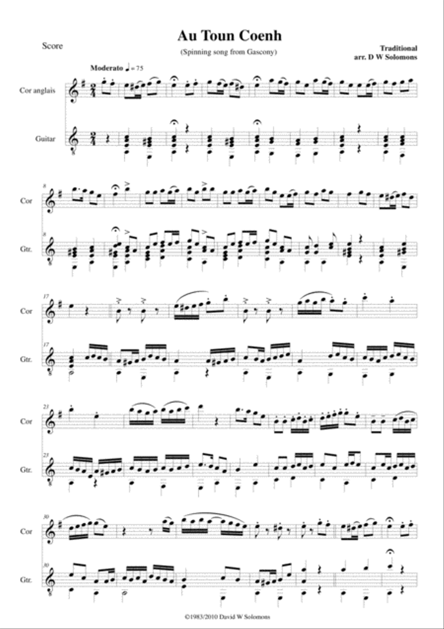 Variations on Au Toun Coenh for cor anglais and guitar English Horn scores gallery preview page 1