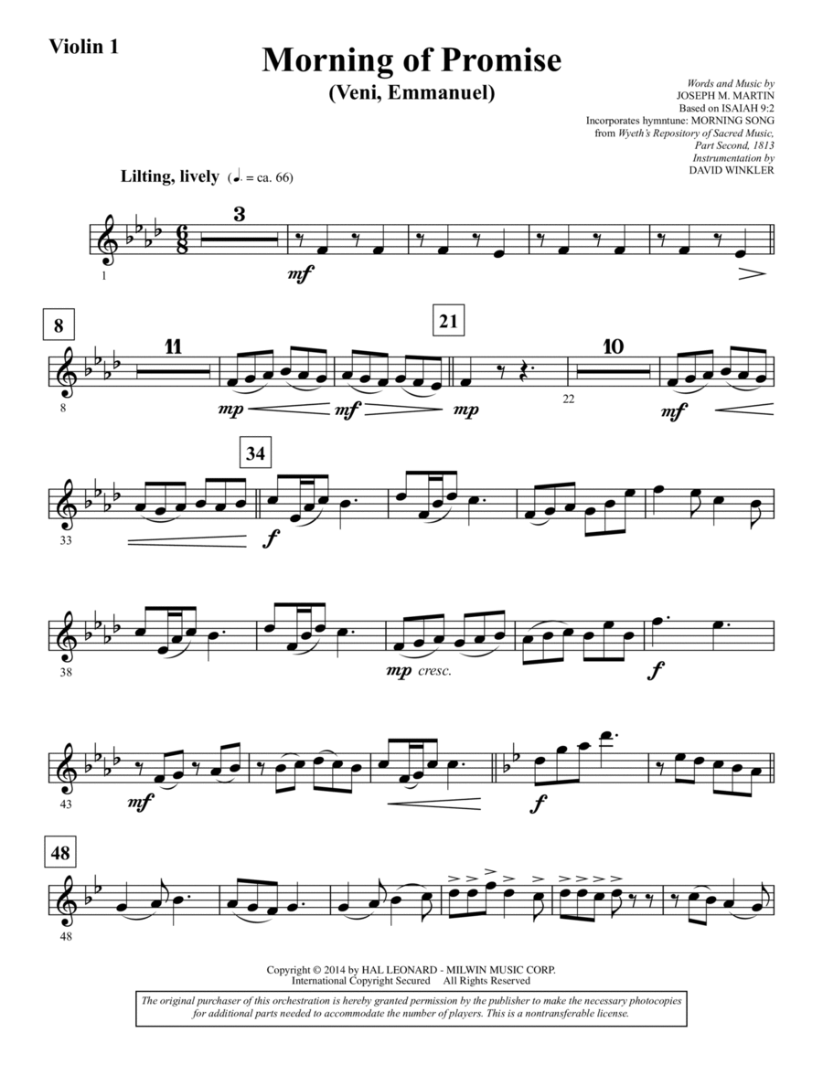 Morning of Promise - Violin 1 Choir scores gallery preview page 1